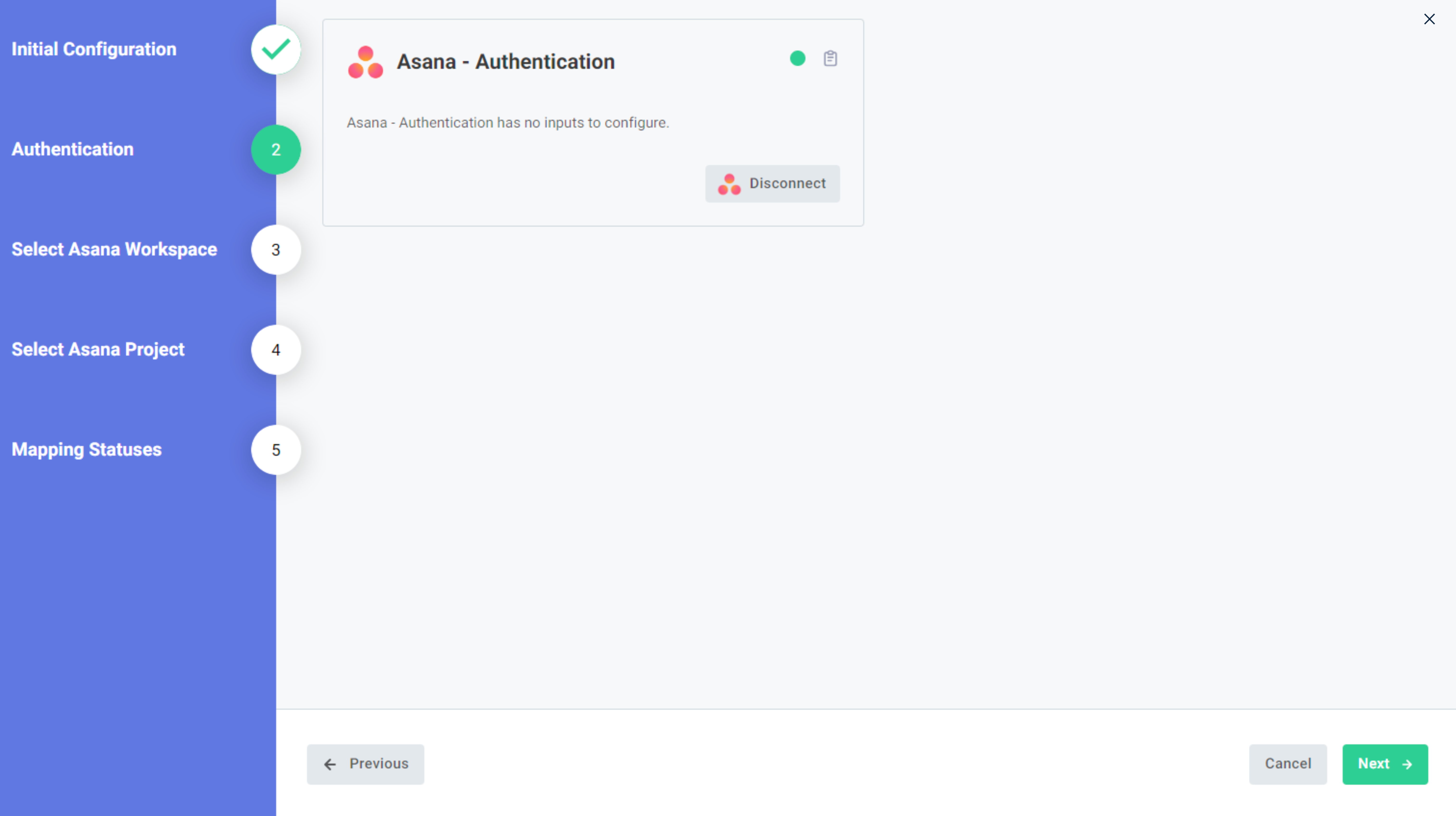 Screenshot of Asana authentication