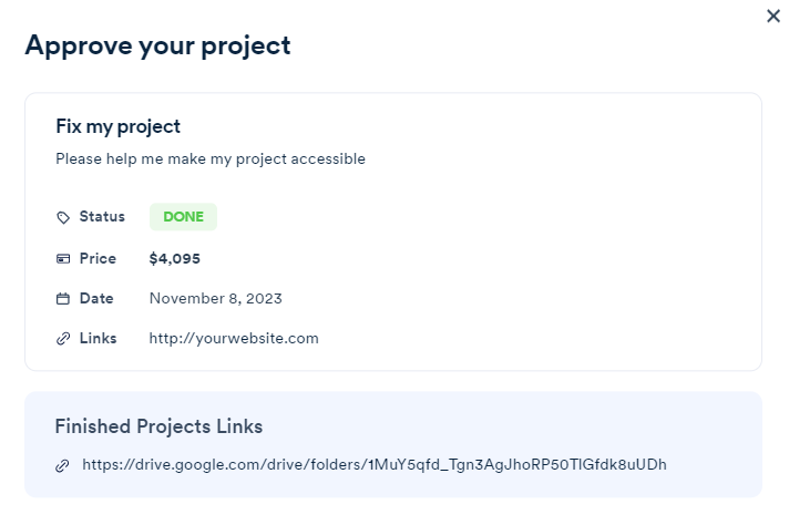 Screenshot of project links