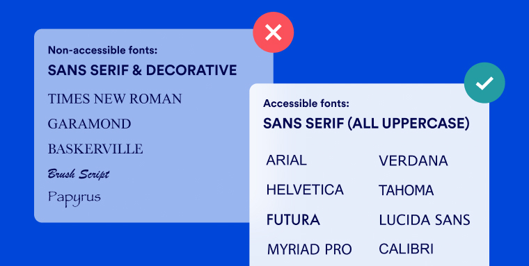 Image of a variety of accessible and inaccessible fonts.