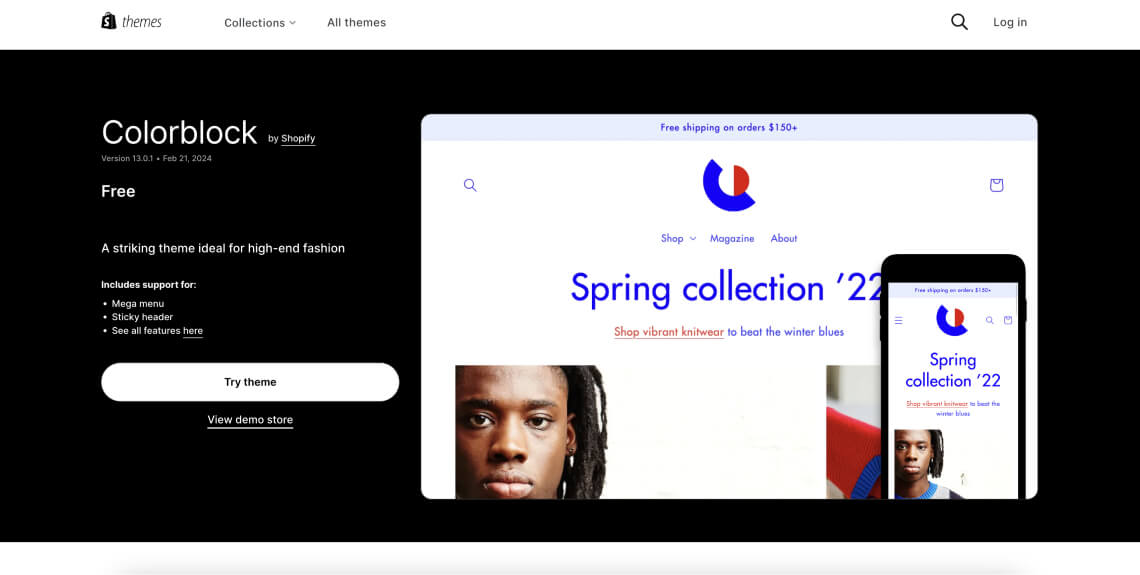 Screenshot of the Colorblock theme on the Shopify theme store.