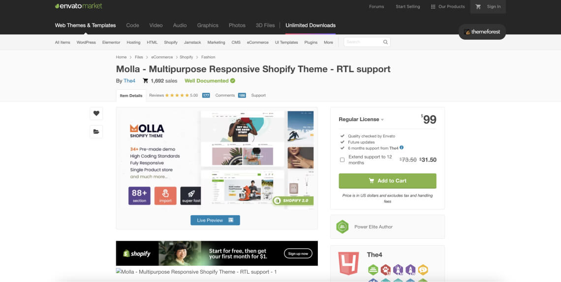 Screenshot of the Molla theme on the Themeforest.