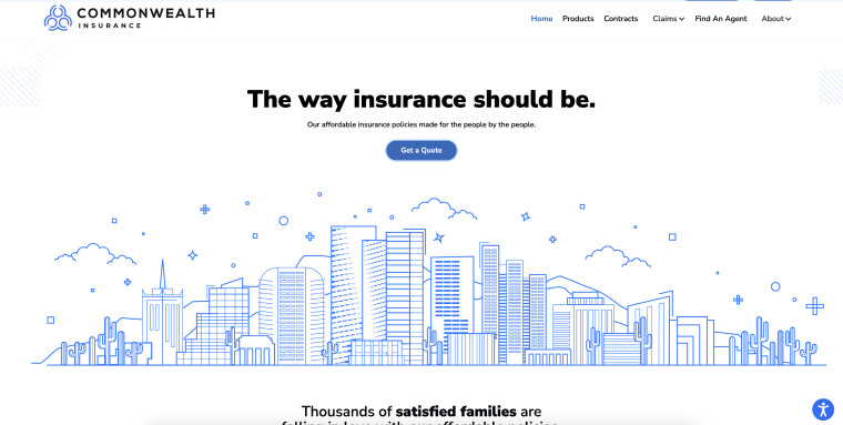 Screenshot of Commonwealth Insurance's homepage.