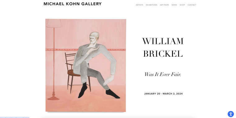 Screenshot of Michael Kohn Gallery's homepage.