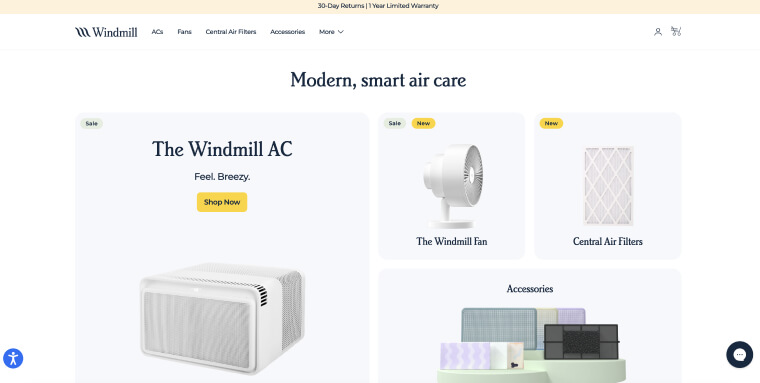 Screenshot of windmill's homepage.