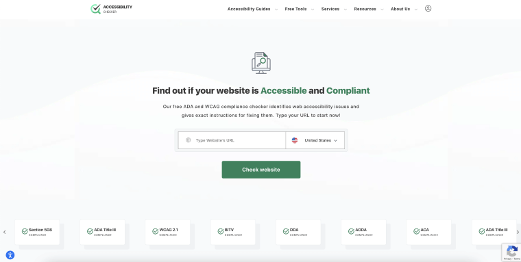 Screenshot of Accessibility Checker's homepage.