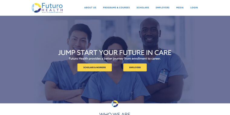 Screenshot of Futuro Health's homepage.