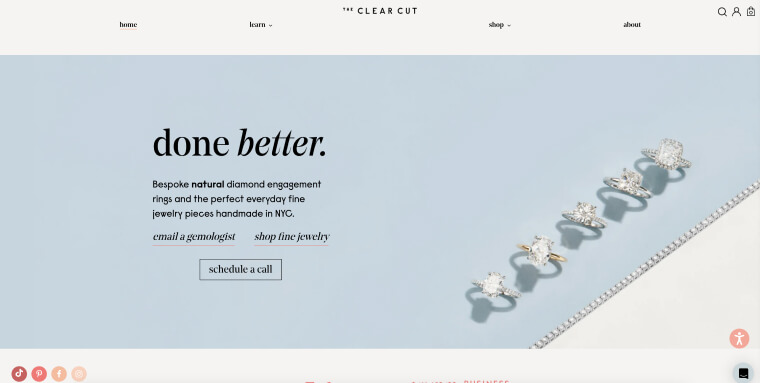 Screenshot of The Clear Cut's homepage.