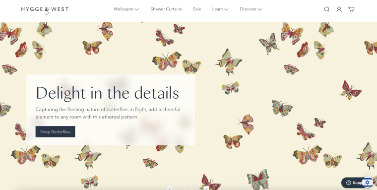 Screenshot of Hygge & West's homepage.