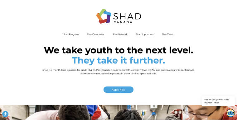 Screenshot of SHAD Canada's homepage.