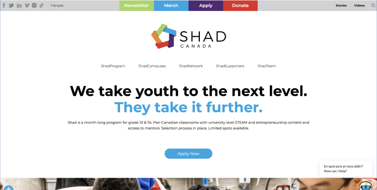 Screenshot of SHAD Canada's homepage