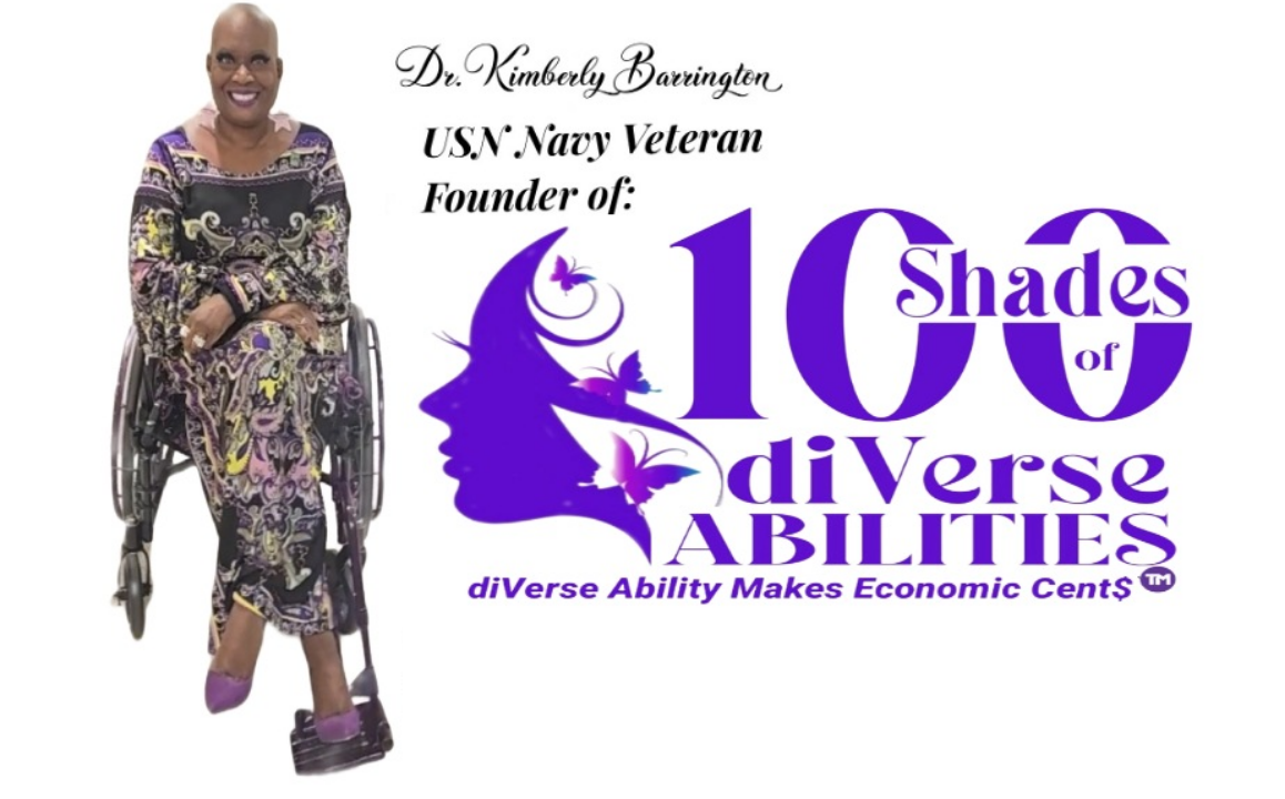 Dr. Kimberly Barrington and the "100 Shades of Diverse Abilities" logo