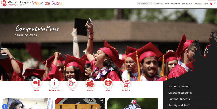 Screenshot of Western Oregon University's homepage.
