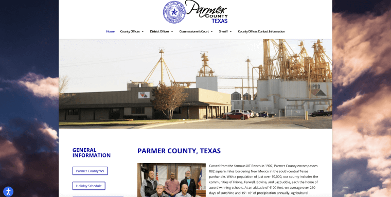 Screenshot of Parmer county's homepage.