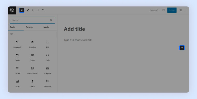 Screenshot of a content block being added to WordPress within the editor.