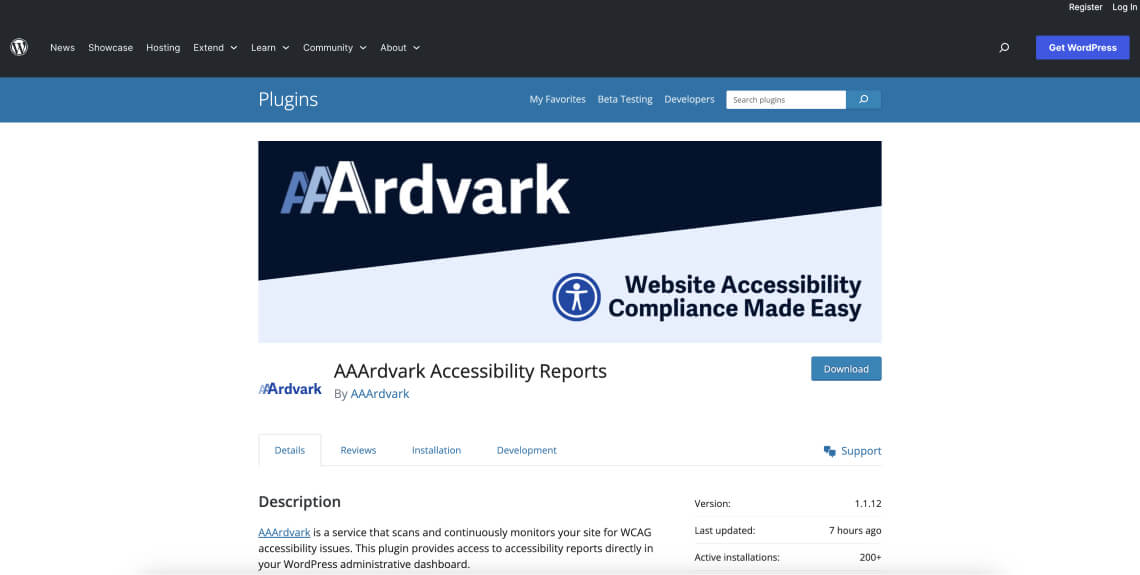 Screenshot of the Website Accessibility Audit Checker plugin on the WordPress plugin directory.