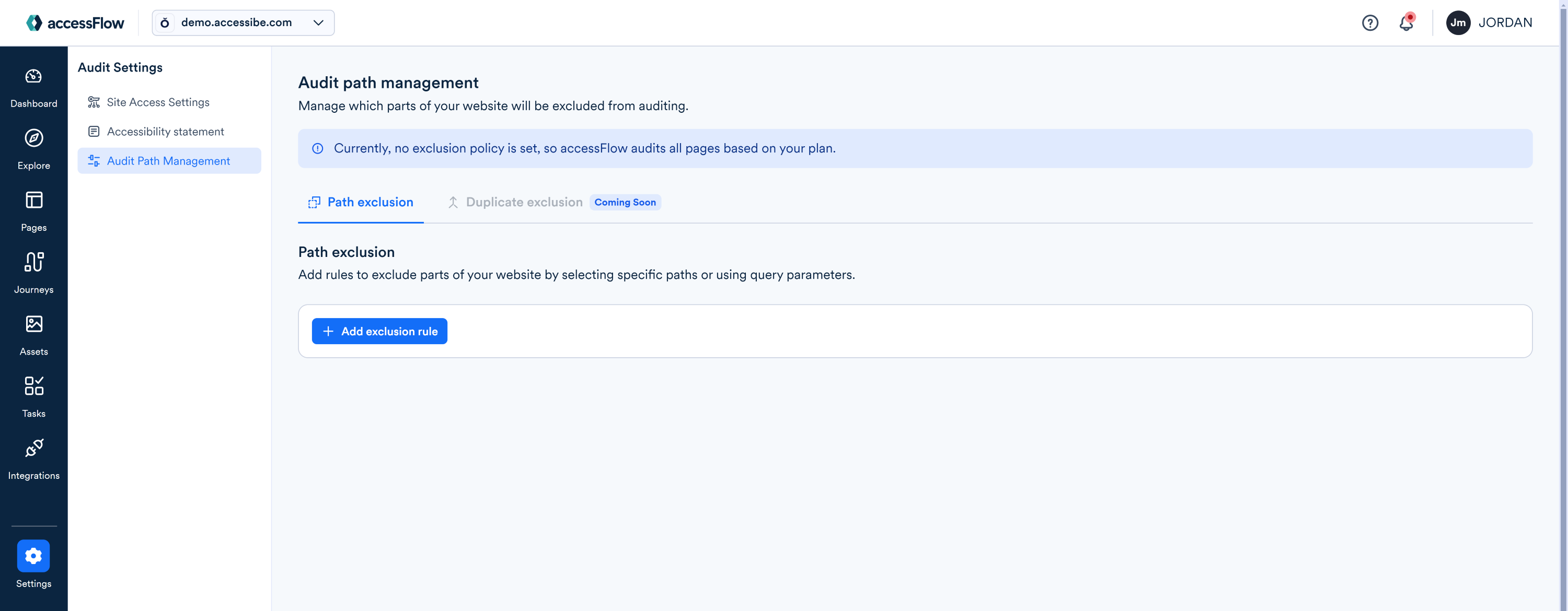 Screenshot of audit path management