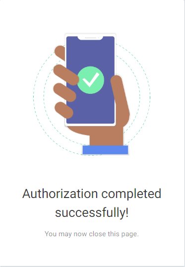 Screenshot of authorization complete