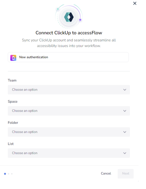 Screenshot of ClickUp connection settings