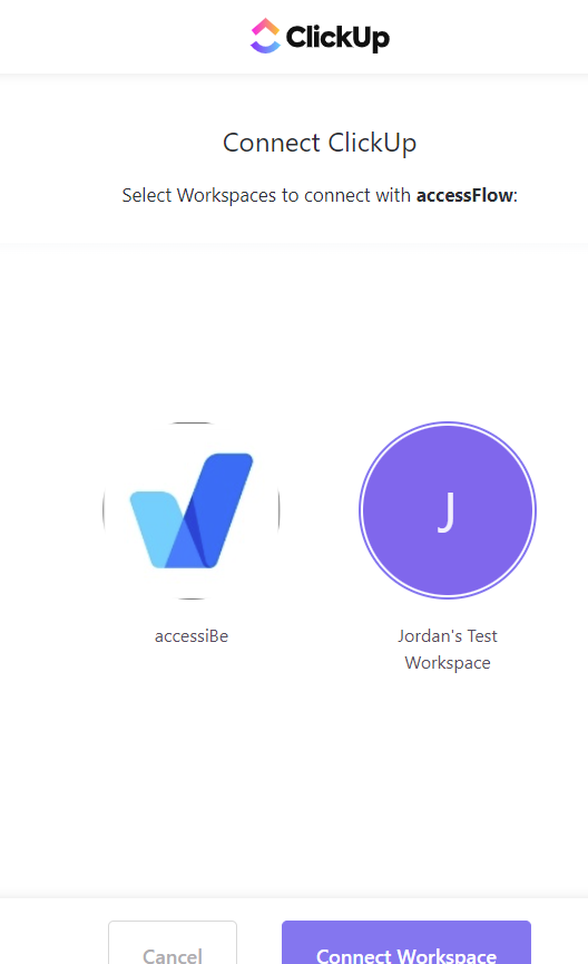 Screenshot of select ClickUp workspace