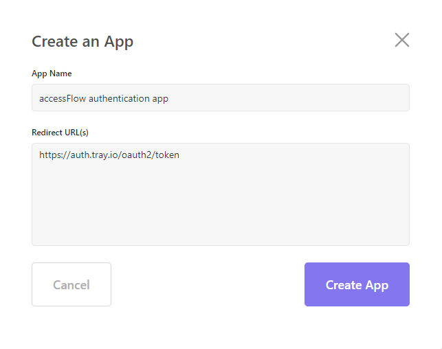 Screenshot of create an app