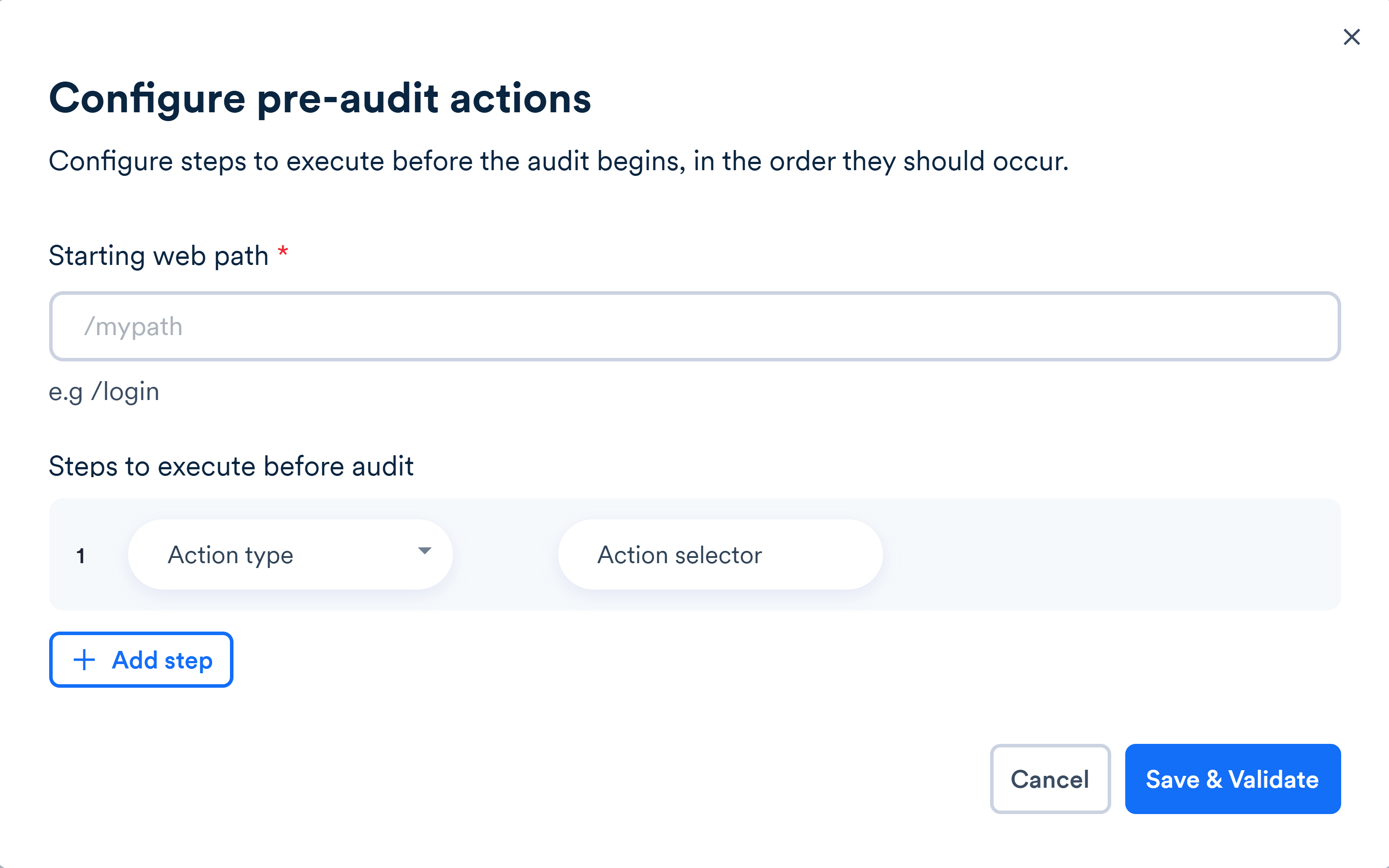 Screenshot of configure pre-audit actions