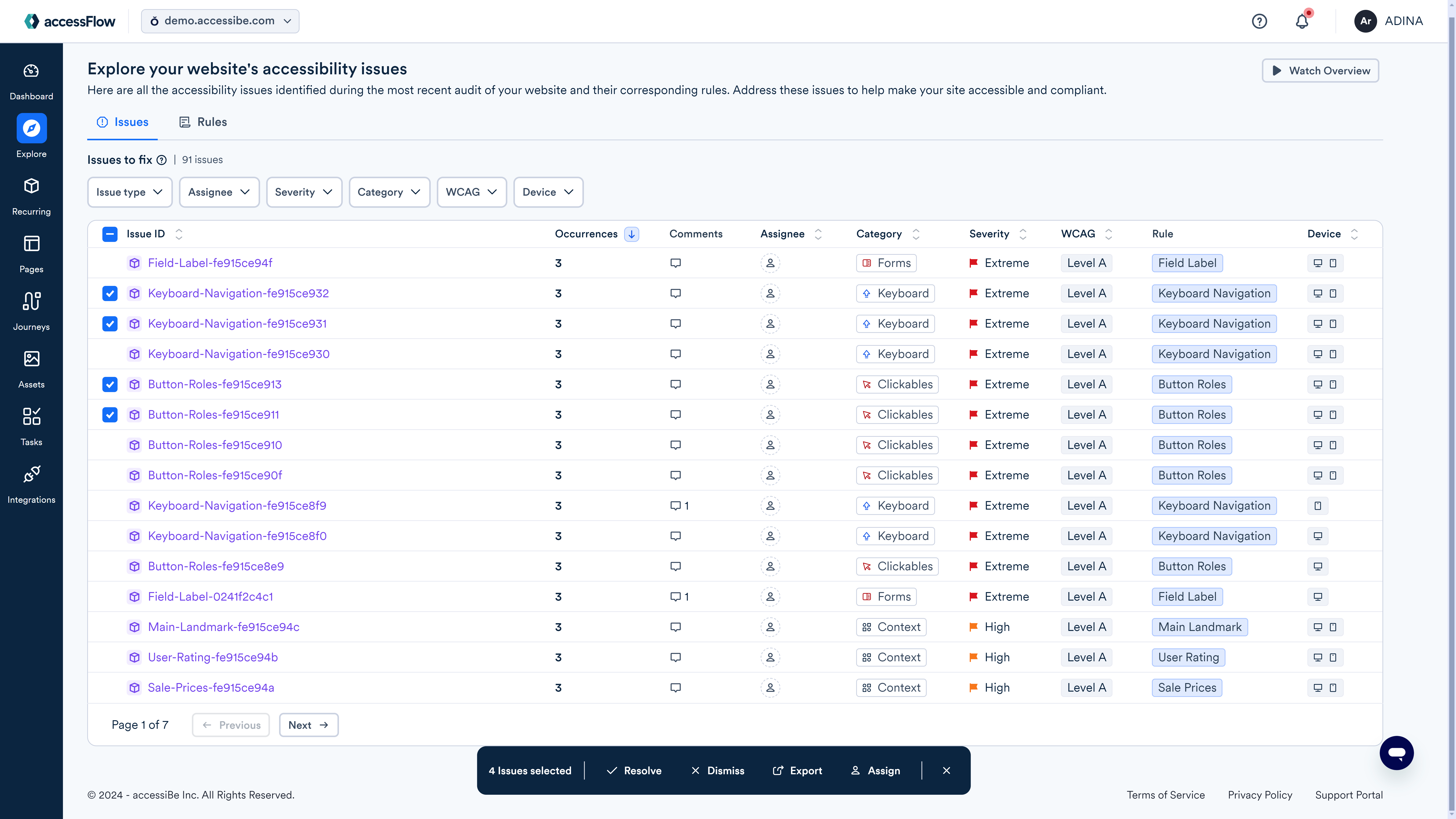 Screenshot of select multiple issues