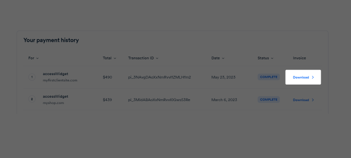 Screenshot of your payment history