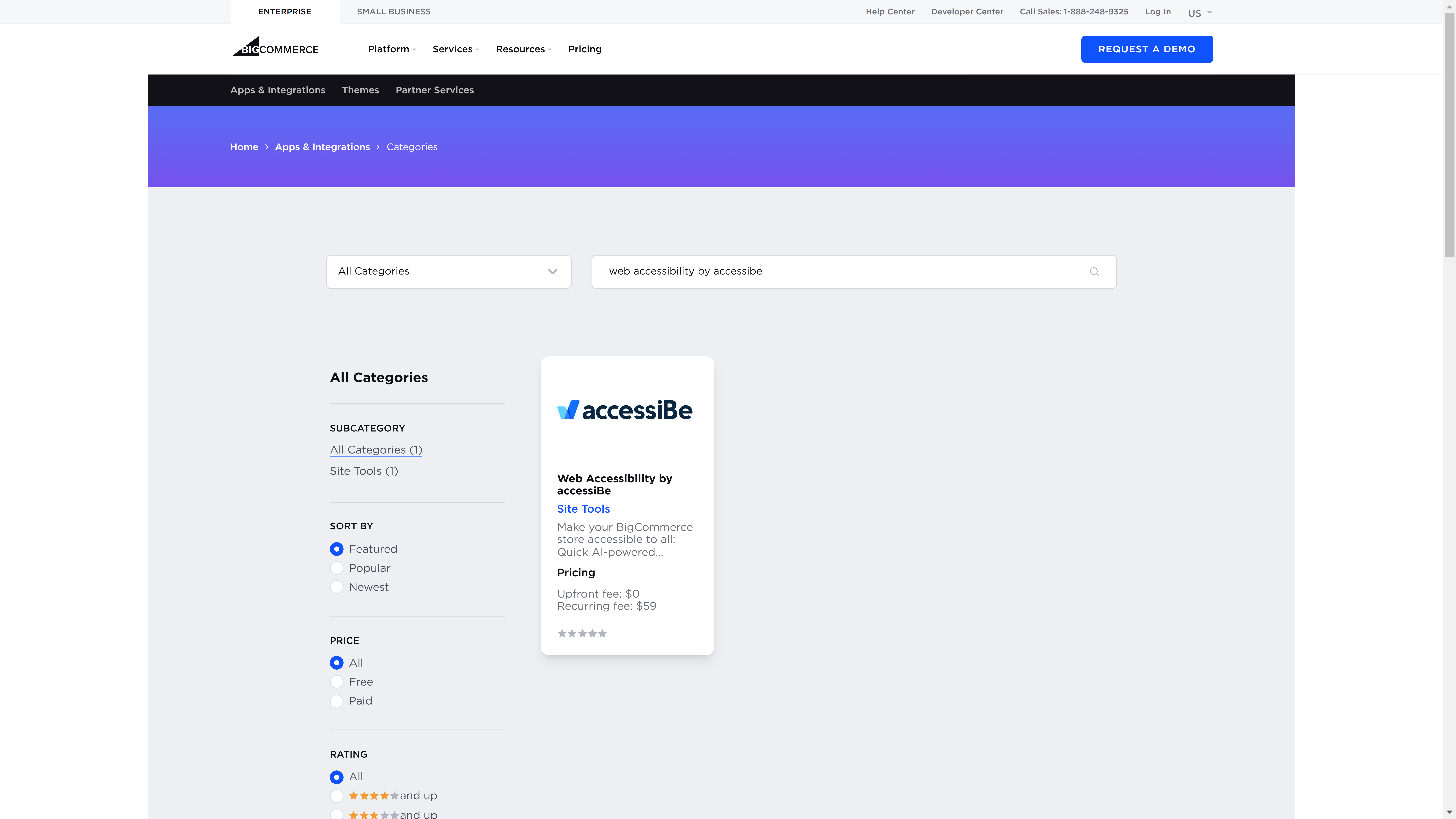 Screenshot of bigcommerce marketplace