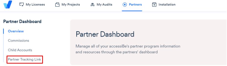 Screenshot of partner dashboard