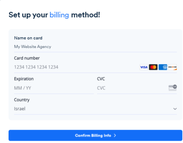 Screenshot of set billing method