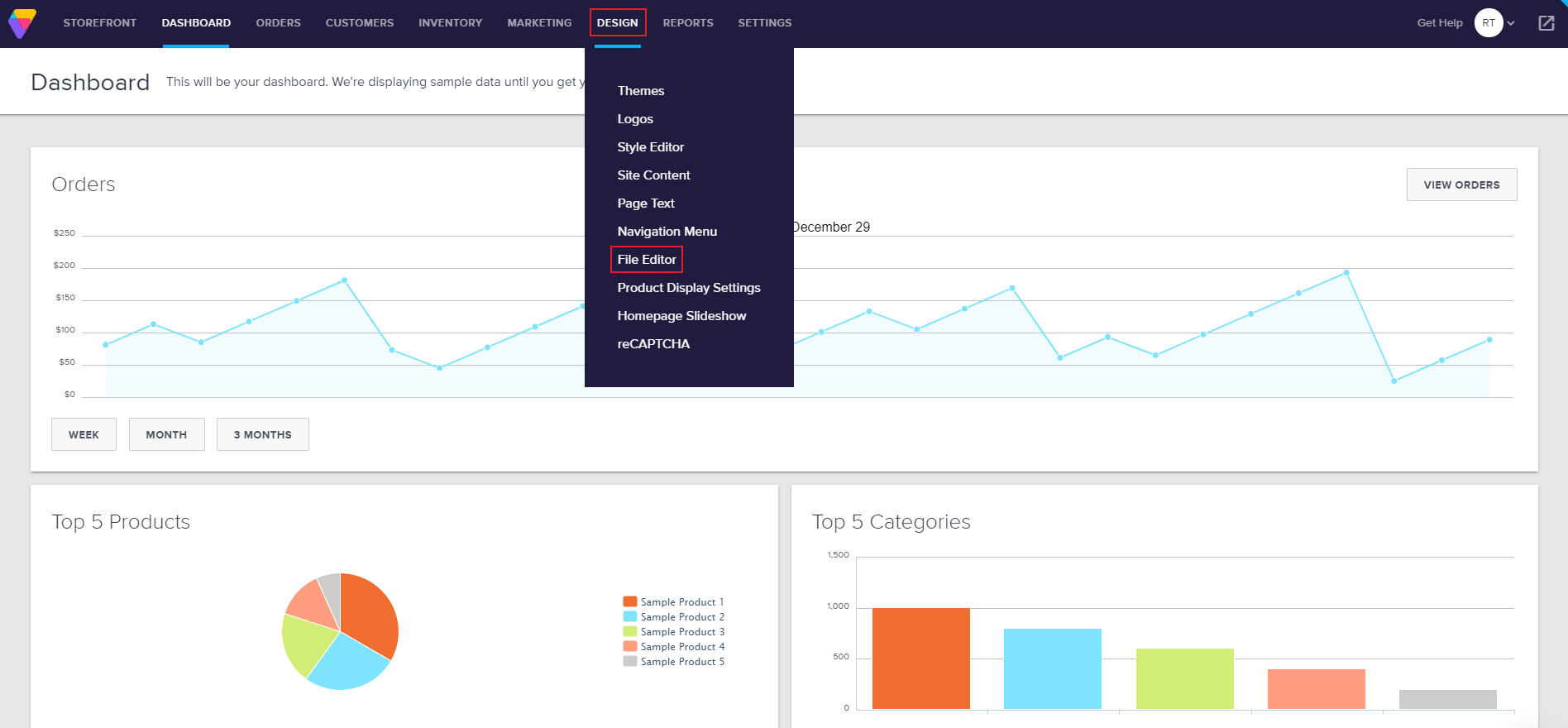 Screenshot of Volusion Dashboard