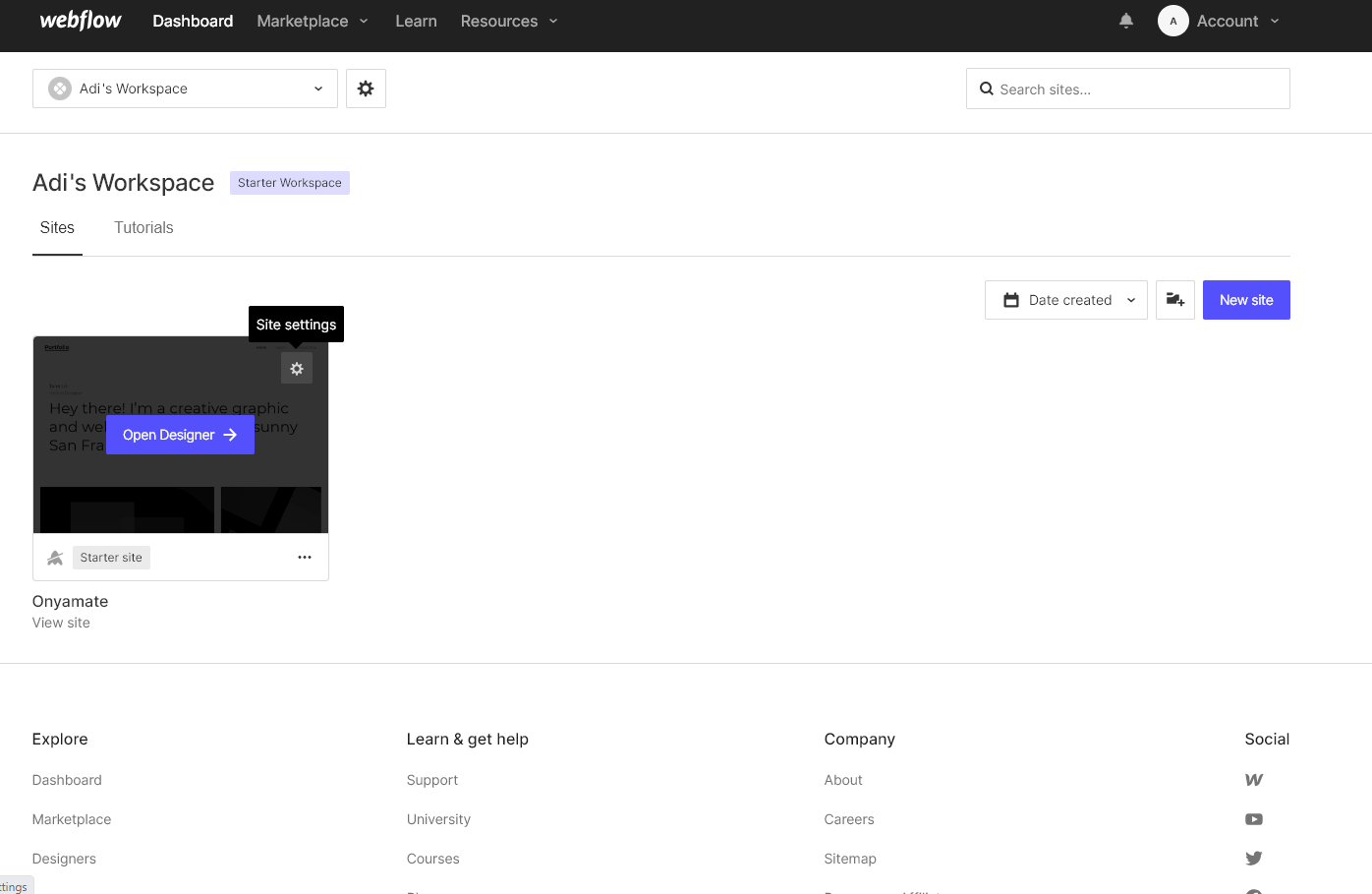 Screenshot of Webflow dashboard