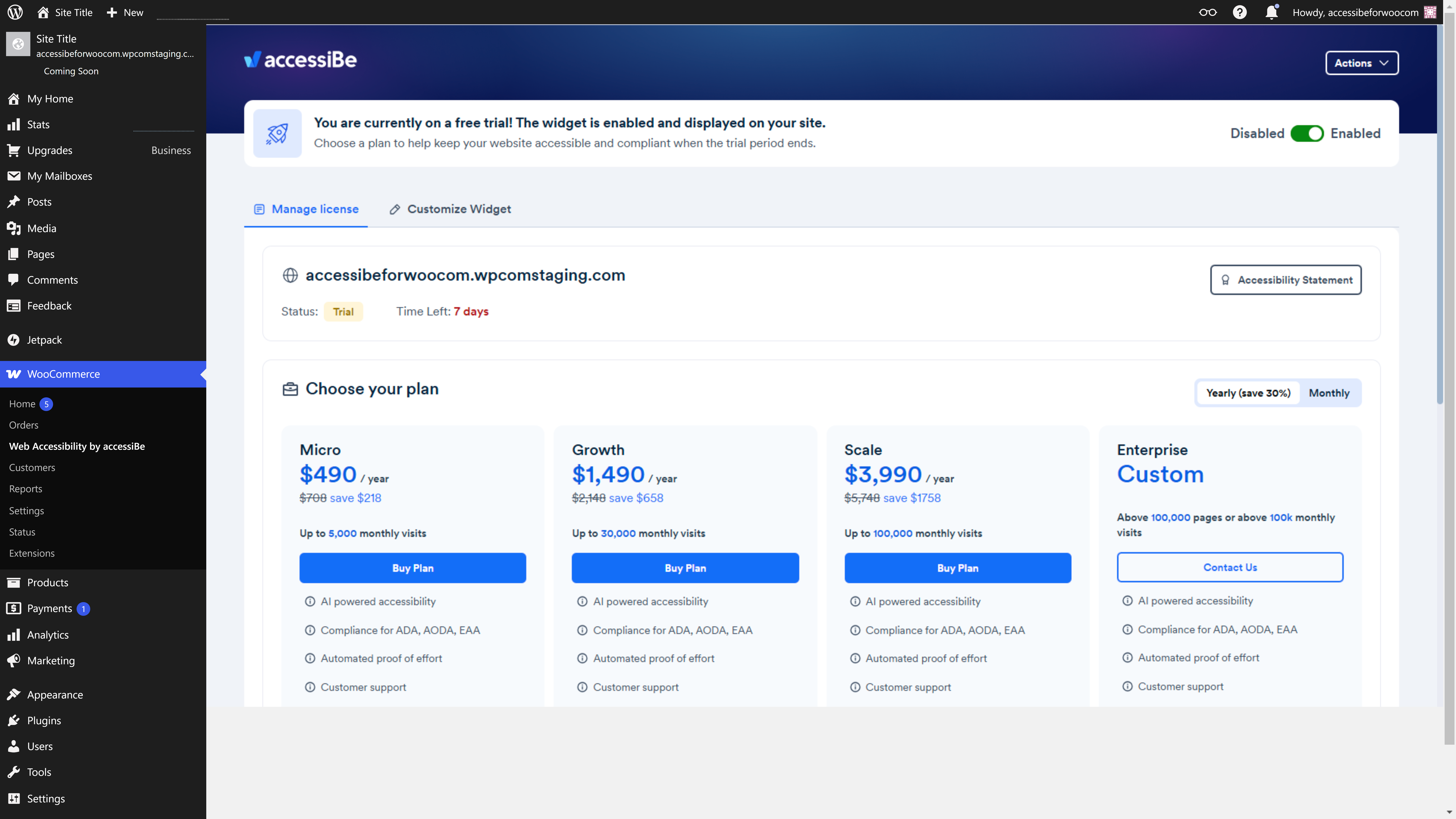 Screenshot of select a plan