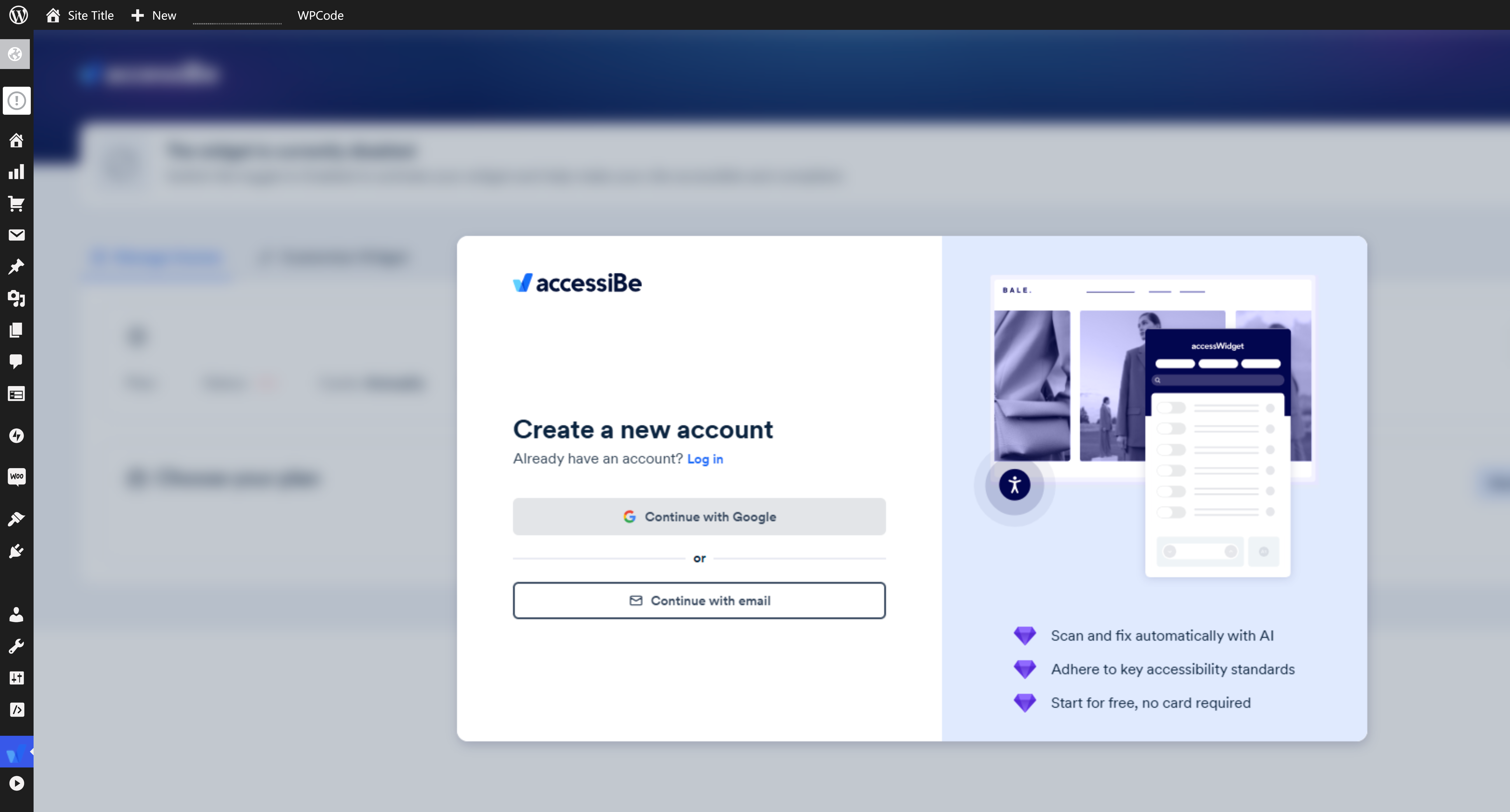 Screenshot of create account