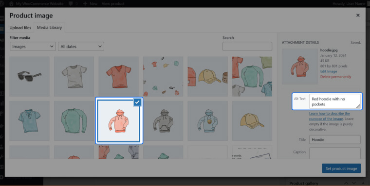 Screenshot of the media library in WordPress editor.