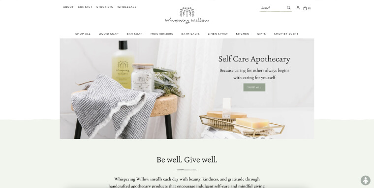 Screenshot of Whispering Willow's homepage.