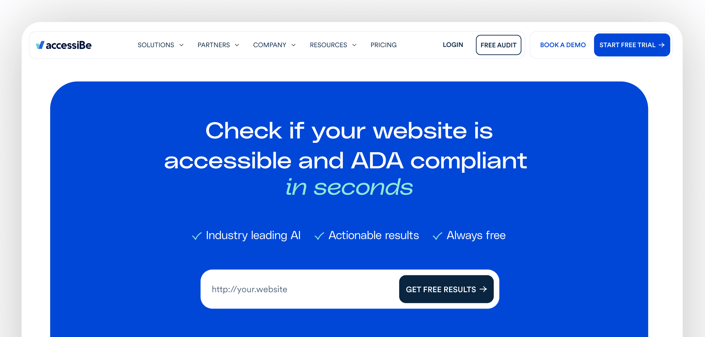 Screenshot of accessibe.com/accessscan