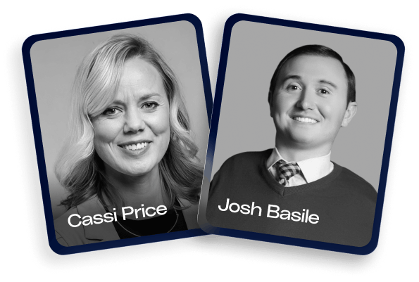 Headshots of Cassi Price and Josh Basile