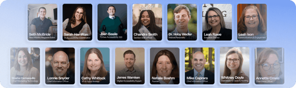 alt="Headshot grid of 15 accessibility industry speakers and panelists"